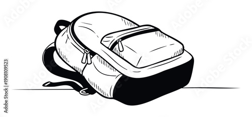 Hand drawn school backpack with zippered compartments perfect for back to school promotions or educational publications and travel related adventure projects