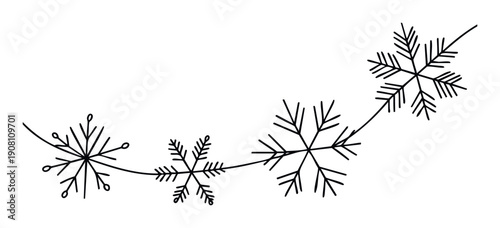Simple hand drawn snowflake garland illustration for winter season greeting cards holiday party invitations and festive home decorations