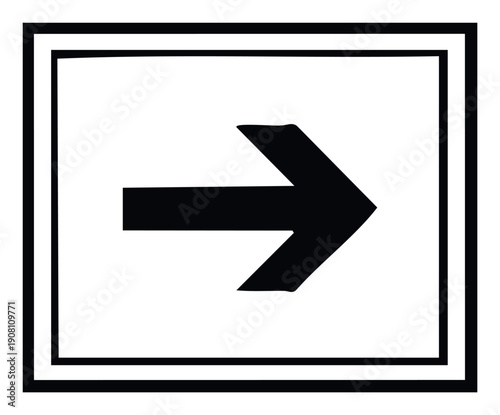 Directional black arrow sign within a prominent double frame indicating movement or progression, useful for user interface guidance and navigation systems.