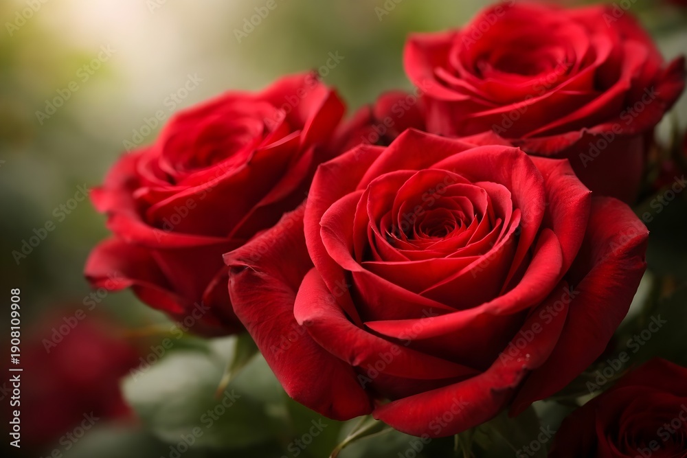 Fototapeta premium Close up red roses with soft natural bokeh background
