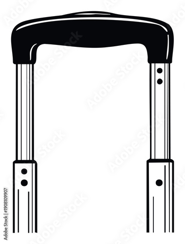 Minimalist graphic of a luggage pull handle, ideal for travel equipment component guides, baggage transportation articles, or airport travel accessory presentations.