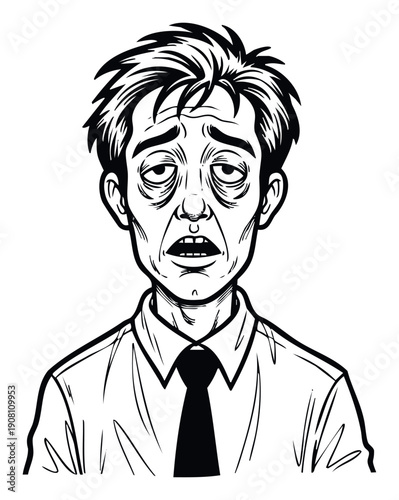 Stressed and extremely fatigued male office worker experiencing burnout, perfect for demonstrating work pressure, lack of sleep, and mental exhaustion in professional settings.