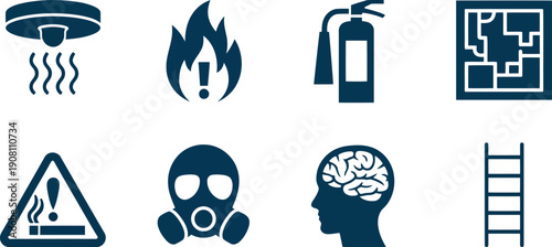 Important warning signs and personal protective equipment icons for hazard communication