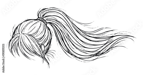 Stylish high ponytail with flowing wavy hair capturing dynamic movement and texture perfect for fashion, beauty, character design, graphic prints, or modern branding and avatar creation.