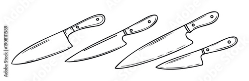 A collection of various essential kitchen knives for cooking enthusiasts and professional chefs, perfect for culinary blogs, recipe books, or food service industry promotions.