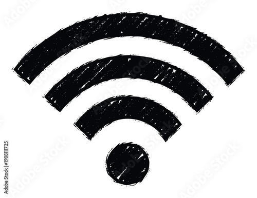 Hand drawn textured WiFi signal icon for digital communication and internet connectivity applications, suitable for technology related presentations, mobile app interfaces, or online