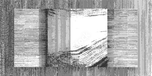 Black and white abstract textured background with horizontal and vertical lines and grainy patterns