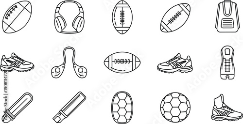 Collection of various sports equipment illustrations
