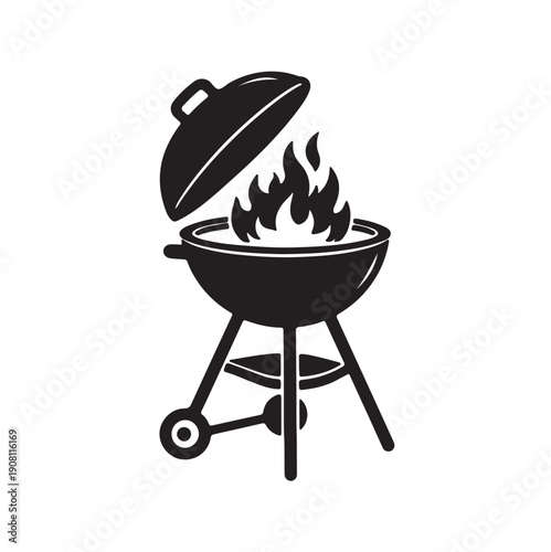 Charcoal Grill with Flames Icon – Outdoor Cooking Barbecue Symbol