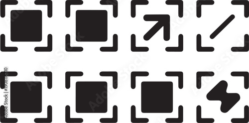 black and white graphic design elements with rectangles and arrows