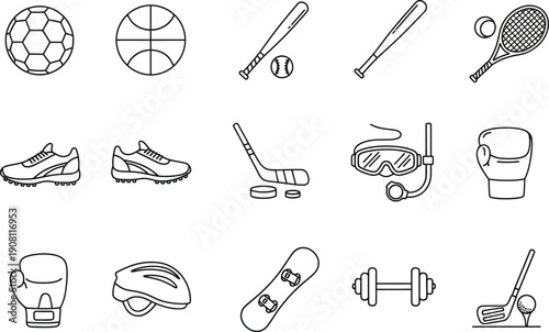 Collection of sports equipment and gear illustrations