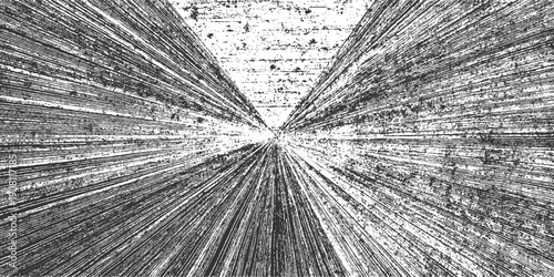 Black and white abstract radial lines texture with a central bright point and grainy effect