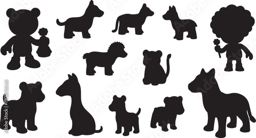 Silhouette of various dog breeds and animals collection