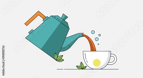 Teapot pouring tea into a cup illustration