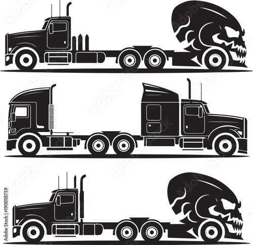 black semi trucks with skull on trailer  truck transport