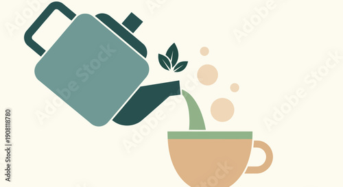 Teapot pouring tea into cup illustration