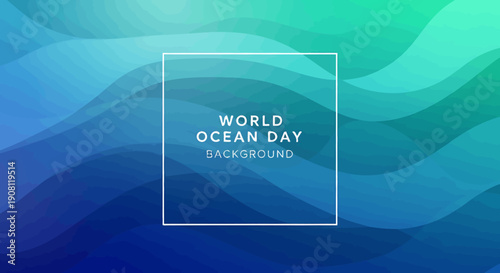 World Ocean Day Background with Blue and Green Waves Pattern