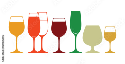 vector art featuring a collection of wine glasses in various colors


