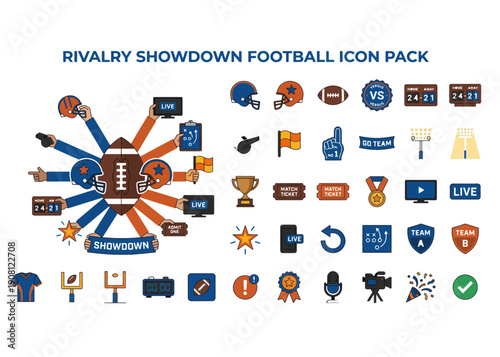 Rivalry showdown football icon pack isolated on transparent background