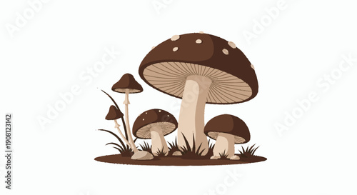 Group of Mushrooms with Brown Caps.