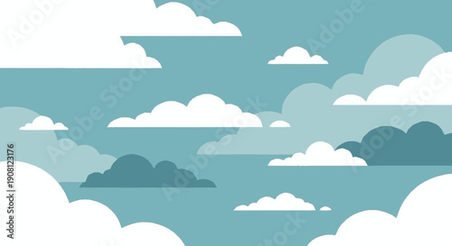 White and Blue Cartoon Clouds in Sky.