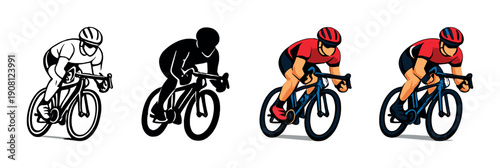 Evolution of cyclist illustration showing progression from sketch to final color design