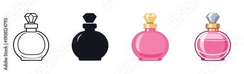 Neon perfume bottles on gray background