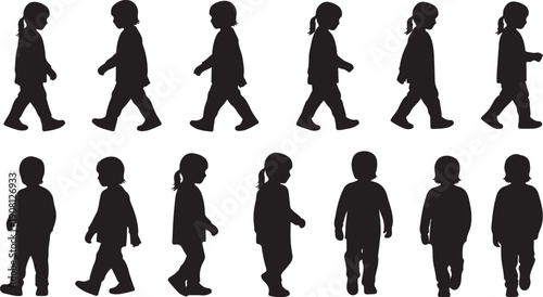 Silhouettes of children walking in various poses and directions