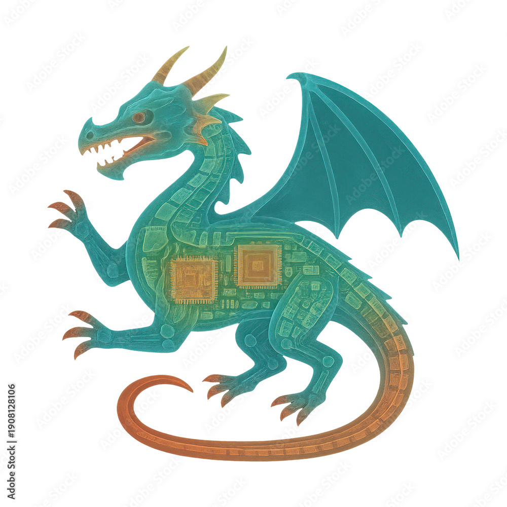 Fototapeta premium PNG Futuristic dragon with circuit design