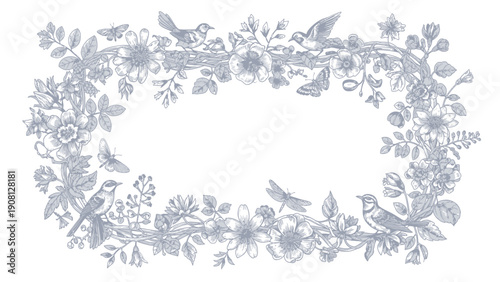 Elegant Floral and Bird Frame Design with Delicate Details.