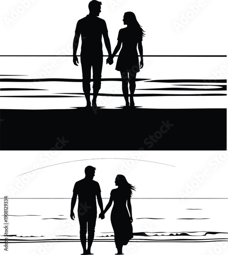 Romantic Couple Silhouettes Vector Bundle