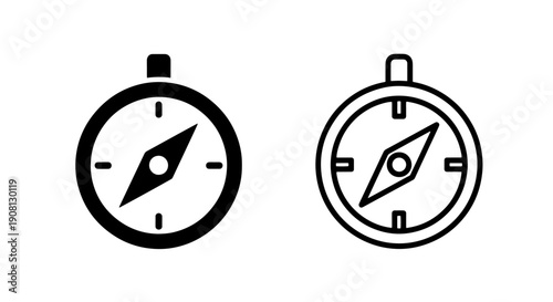 Compass Icons: Nautical Navigation Tools, Filled and Outline Designs