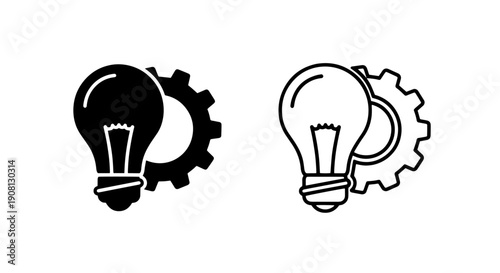 Lightbulb and Gear Icons: Solid and Outline Styles for Innovation and Engineering
