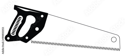 Black and White Silhouette of a Hand Saw with a Serrated Blade and Ergonomic Handle