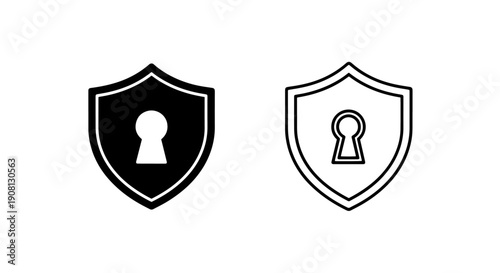 Shield with keyhole icon in solid black and outline, representing security, protection, and access control
