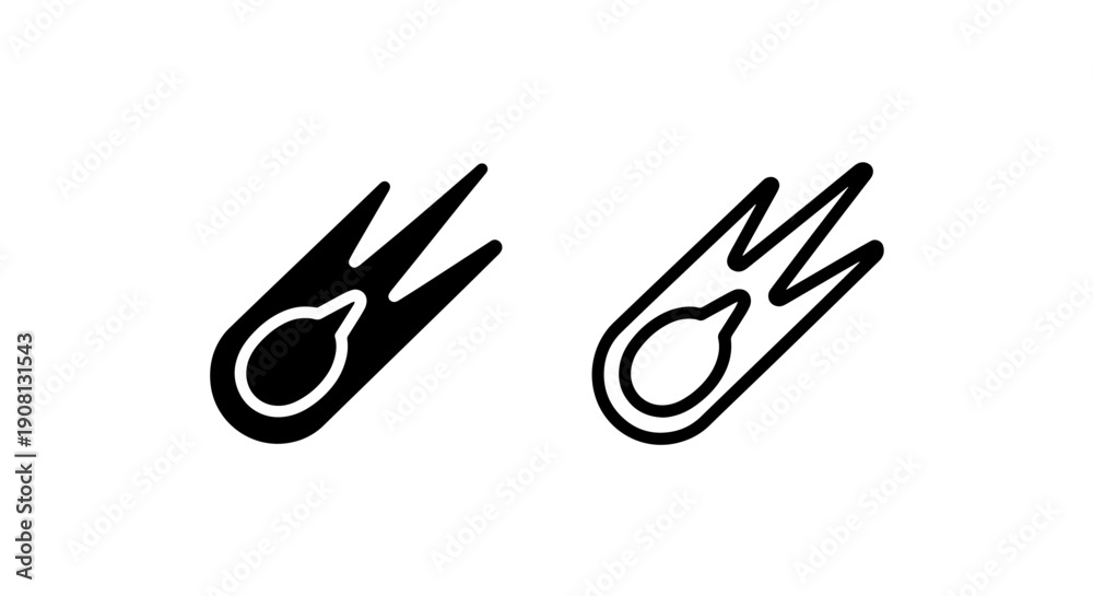 Fototapeta premium Dynamic Icons: Black Solid and White Outline of a Comet in Motion
