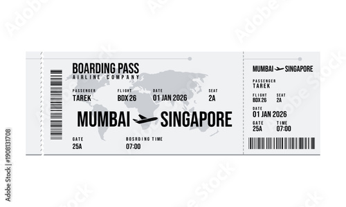 Boarding pass for flight from Mumbai to Singapore airline
