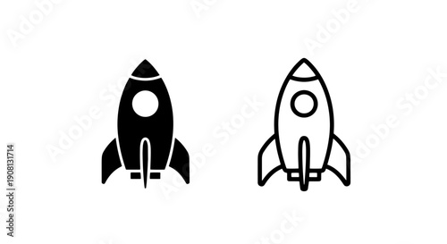 Classic rocket icons: black and outline styles for retro space travel