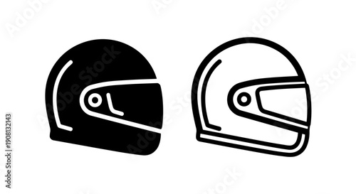 Motorcycle helmet icons, side view, solid and outline, for racing and safety