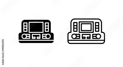 Radio or audio mixer console icons, solid and outline, for music and sound