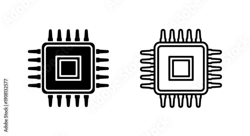 CPU chip icon, black and white, vector illustration