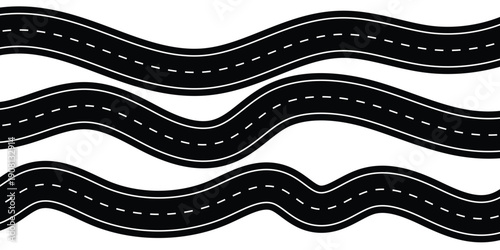Top View Winding Road Set with Curved Asphalt Highways and Wavy Routes for Maps and Navigation Vector Illustration