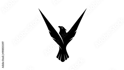 Black abstract falcon logo with spread wings on white background