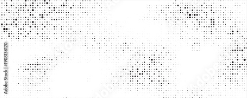 Random halftone. Pointillism style. Background with irregular, chaotic dots, points, circle. Abstract monochrome pattern. Black and white color. Vector illustration