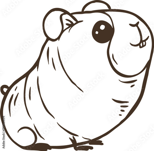 Cartoon funny pet guinea pig or cute hamster in monochrome outline style for children coloring book sticker or game. Doodle funky character. Vector illustration.