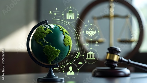 Global Environmental Law And Sustainability Symbols Connected By Policy Science And Justice For Society Today