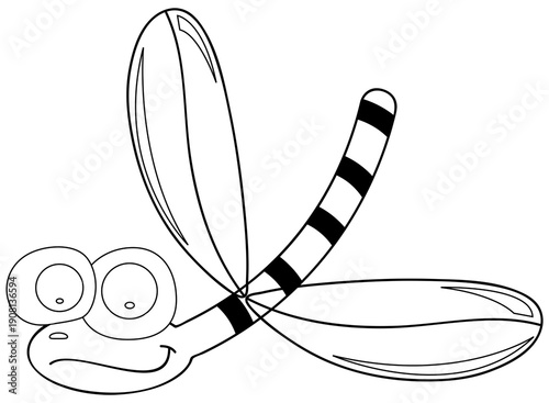 hand drawn vector illustration of a Dragon Fly Coloring Drawing white and Transparent Background
