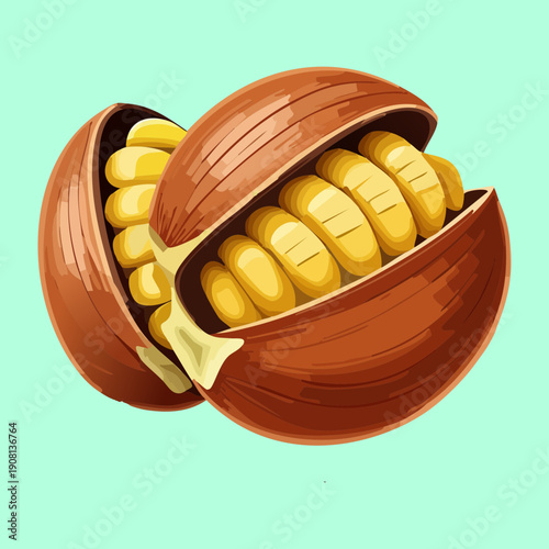 Nut shell cracked open with seeds for natural food source and healthy nutrition concept design - Vector Illustration