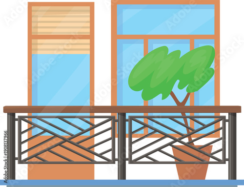 Balcony icon. City building terrace with green houseplant