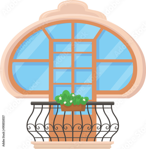 Urban balcony with decorative european style iron balustrade